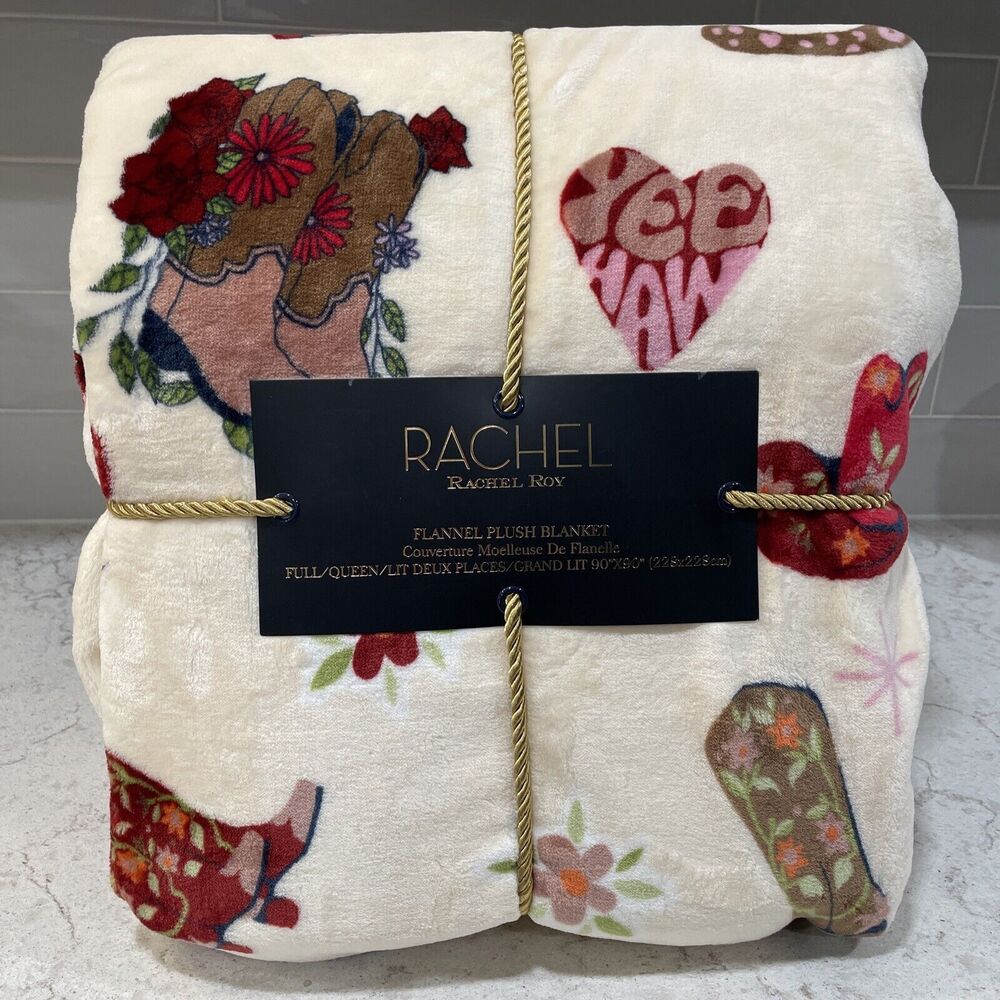 COWGIRL CAT In Hat & Boots Rachel Roy Western Blanket Full Queen Fall Cats NEW